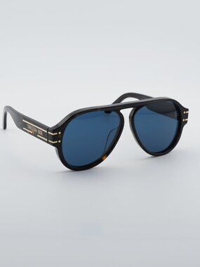 Dior DIORSIGNATURE A1U 20B0 Sunglasses Dark Havana Aviator Frame, Blue Lenses
